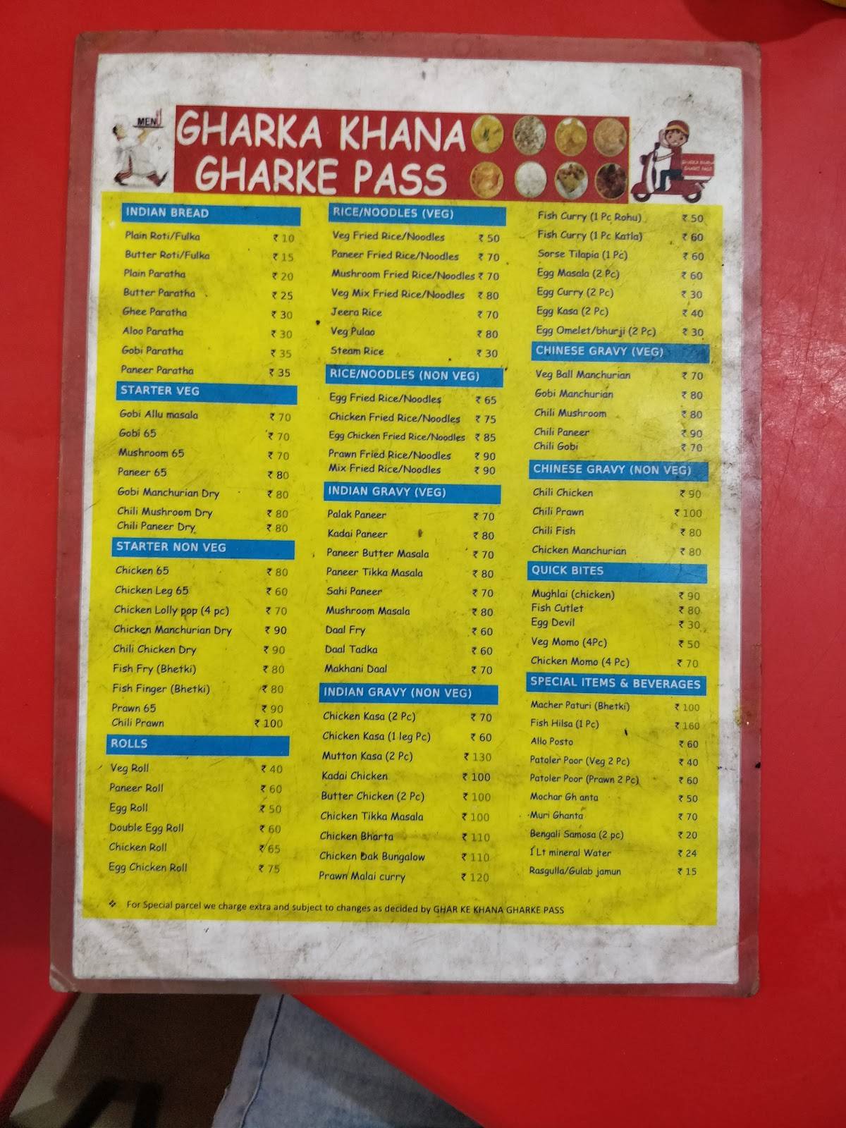 Ghar Ka Khana Ghar Ke Paas menu