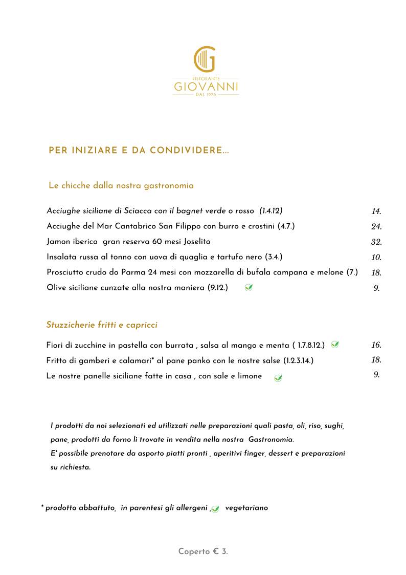 Menu di Giovanni Ristorante Gastronomia 