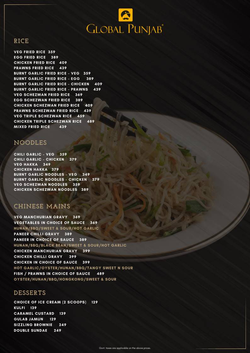 Global Punjab, Baner-Pashan Link Road menu