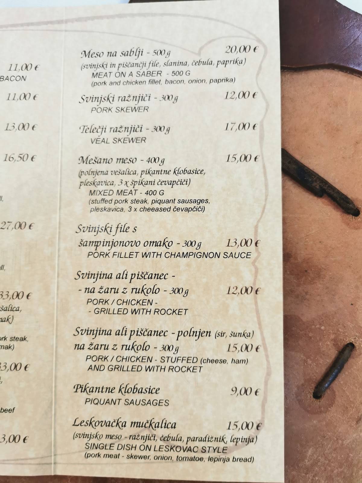 Menu di Gostilna Košir 