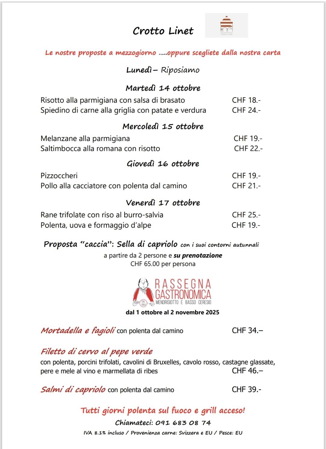 Menu di Grotto Linet 