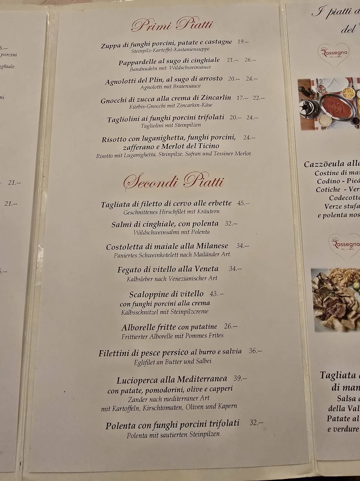 Menu di Grotto Pojana 