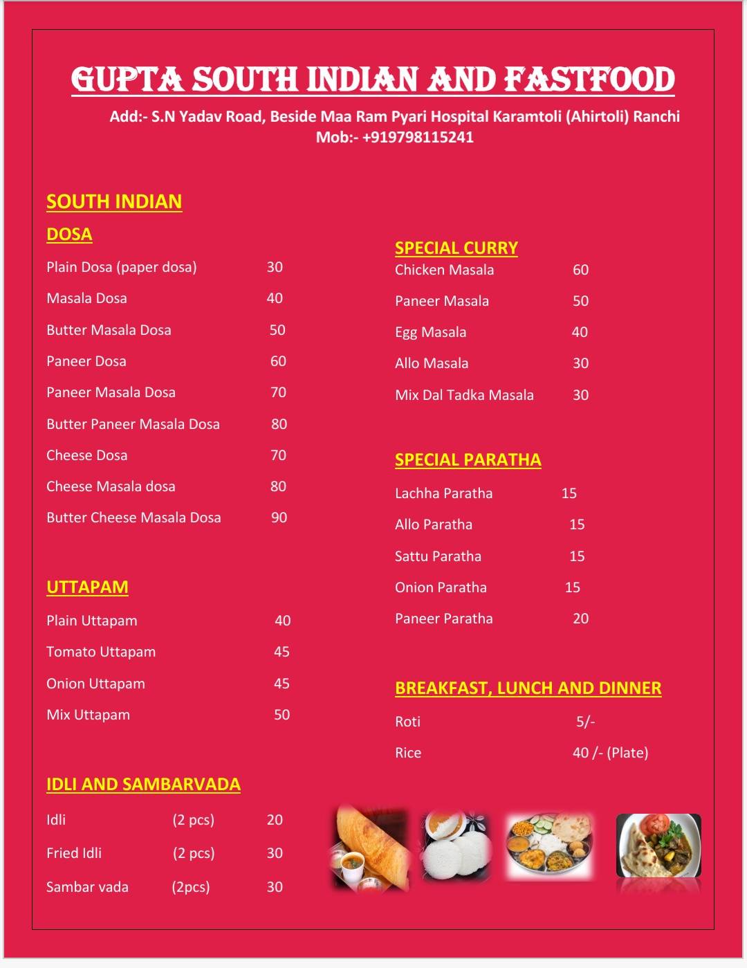 Gupta South Indian (veg & non-veg) menu