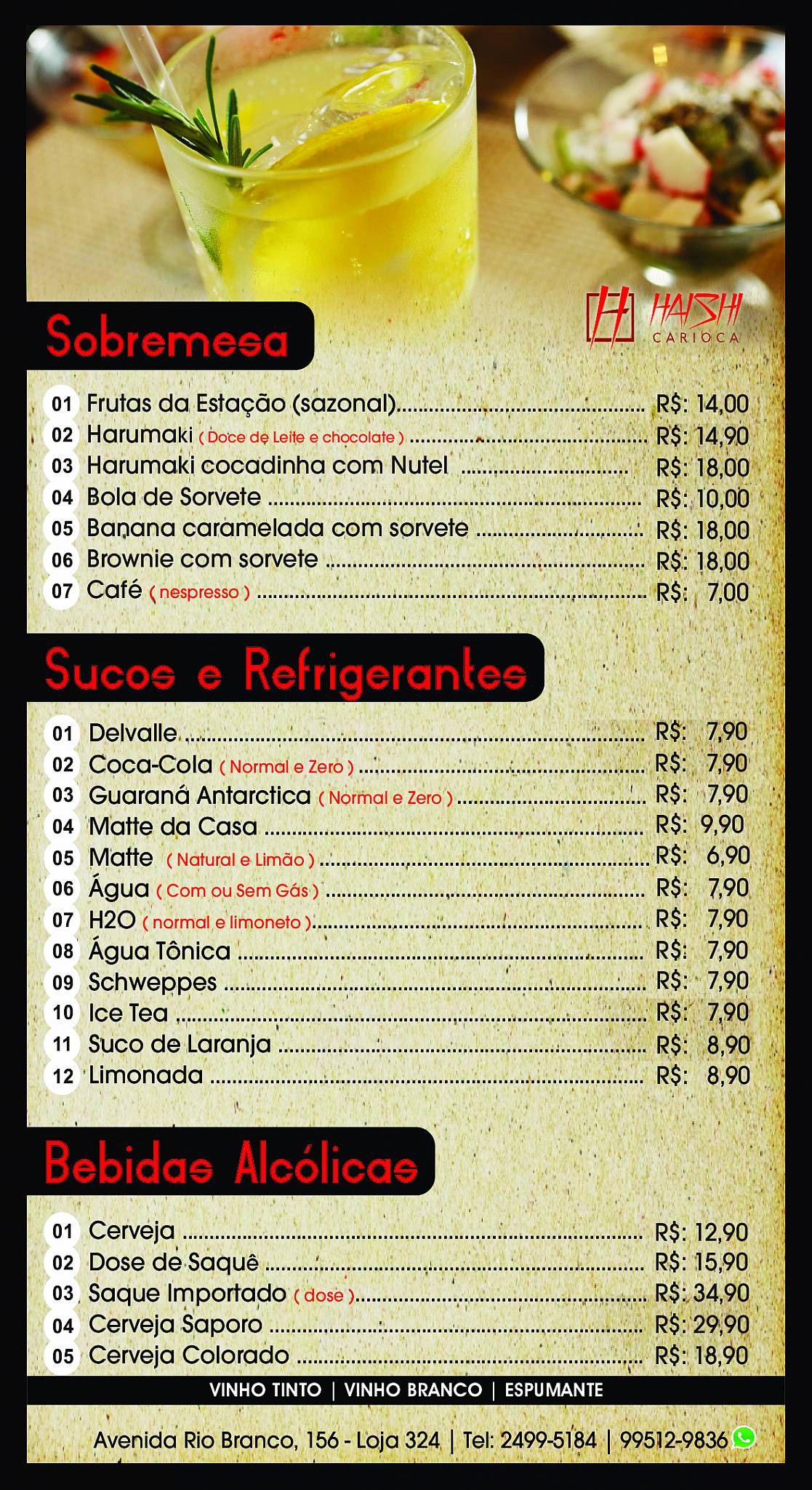 Haishi Carioca Copacabana cardápio