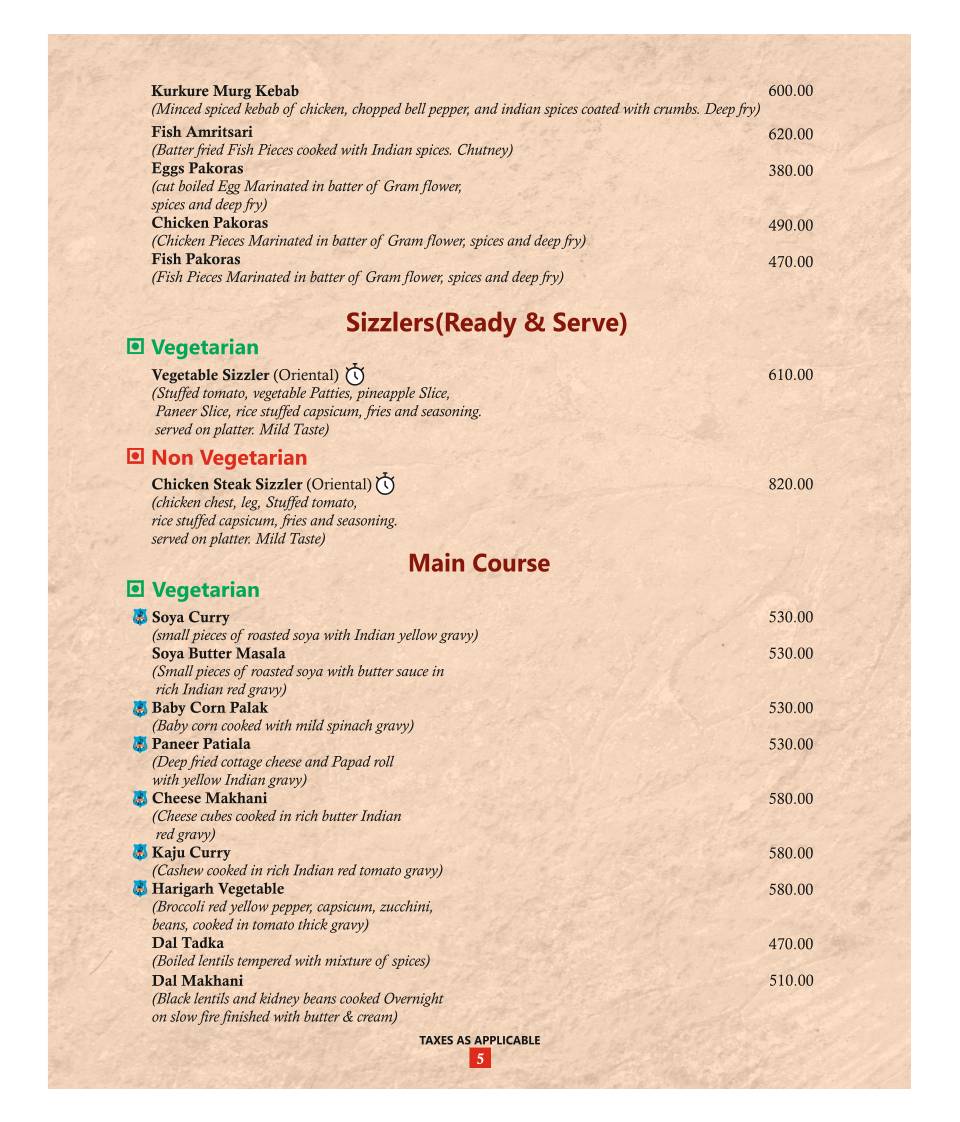 Restaurant Harigarh menu