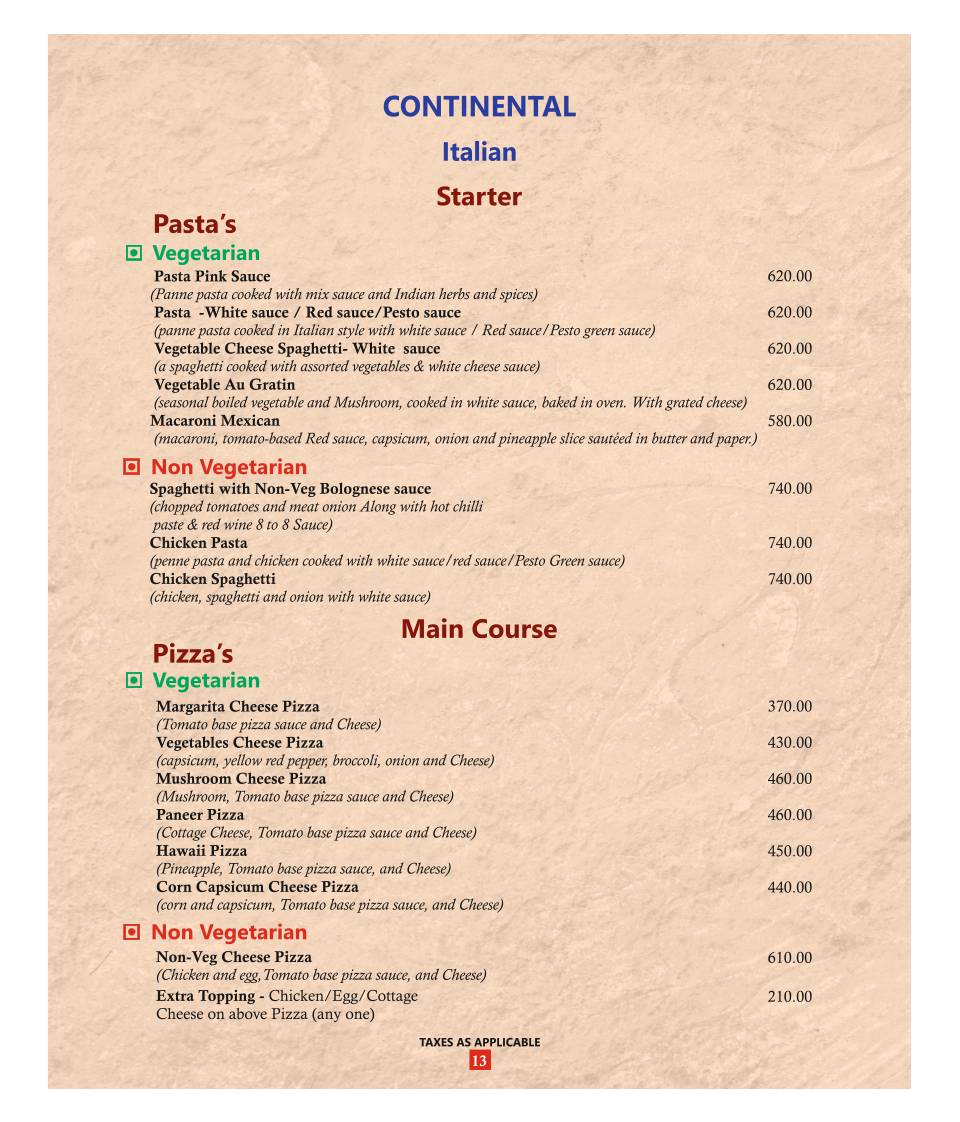 Restaurant Harigarh menu