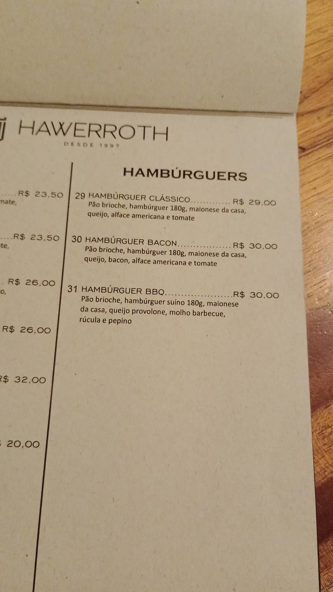Hawerroth Restaurante cardápio