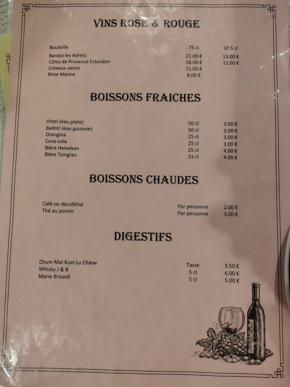 Menu de Restaurant Hoa Binh