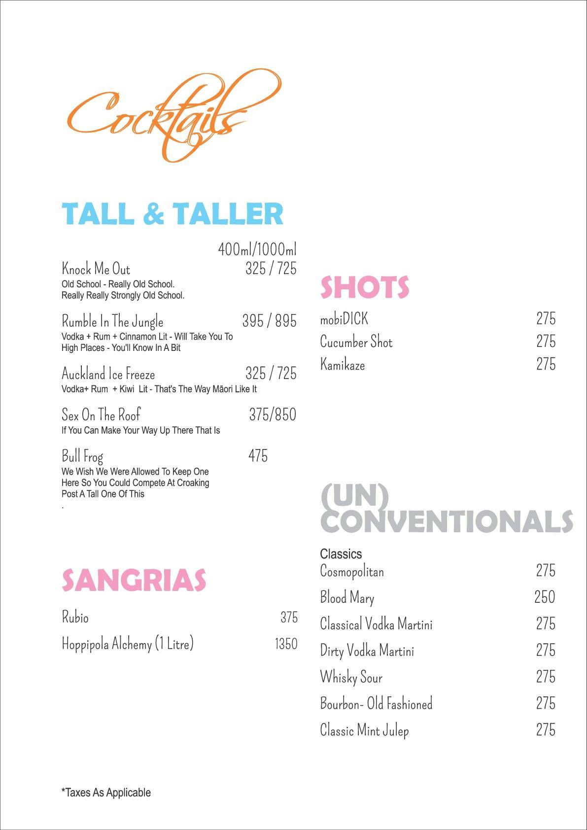 Hoppipola menu