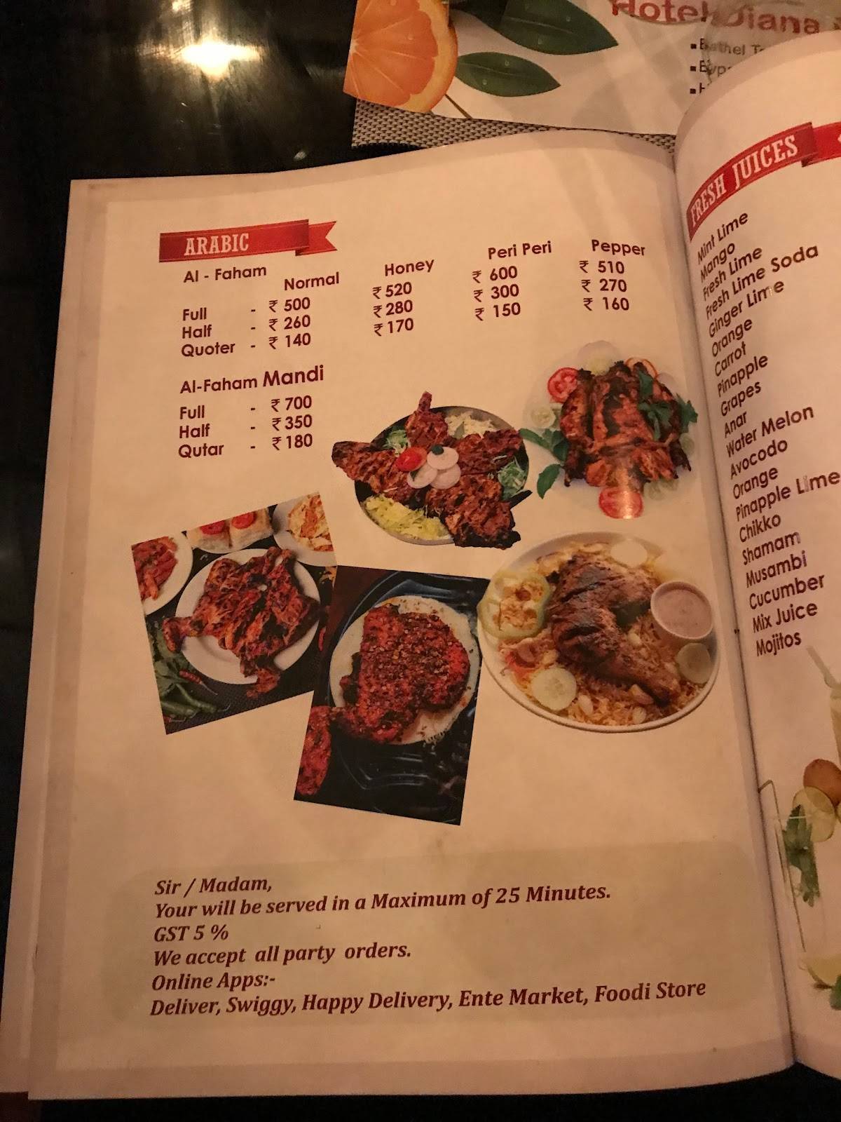 Hotel Aaramam menu