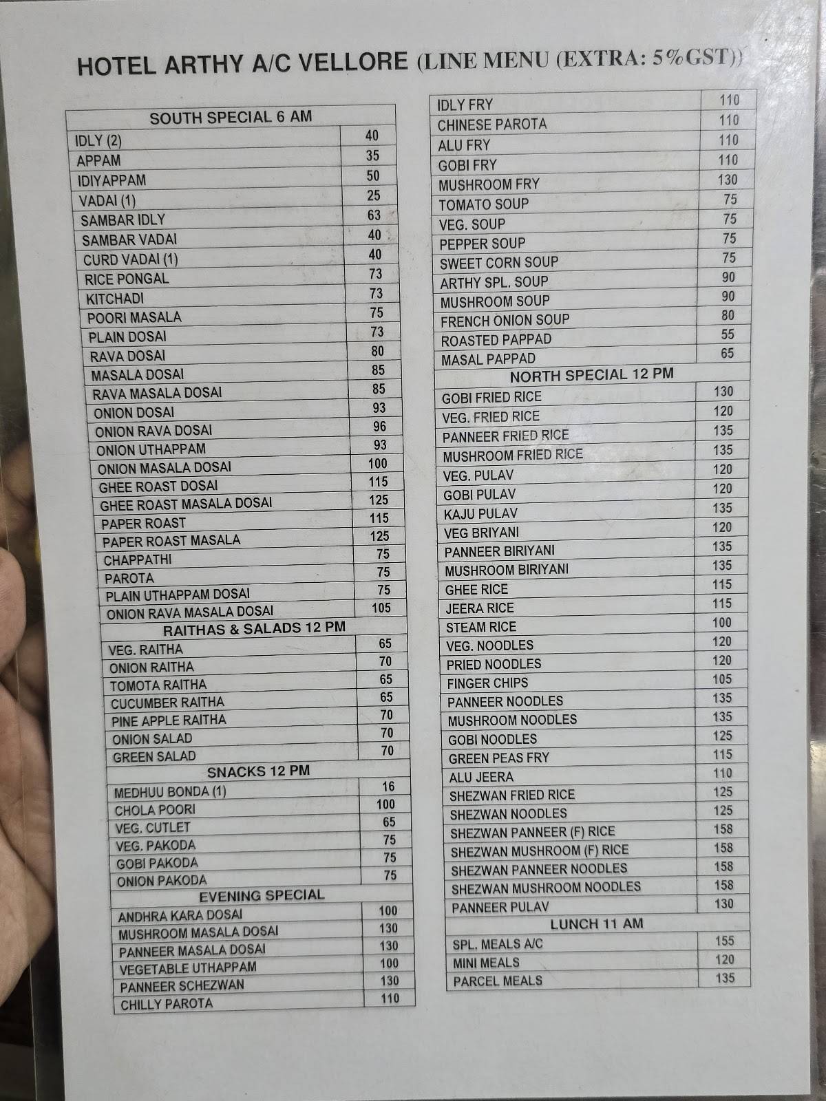 Hotel Arthy menu