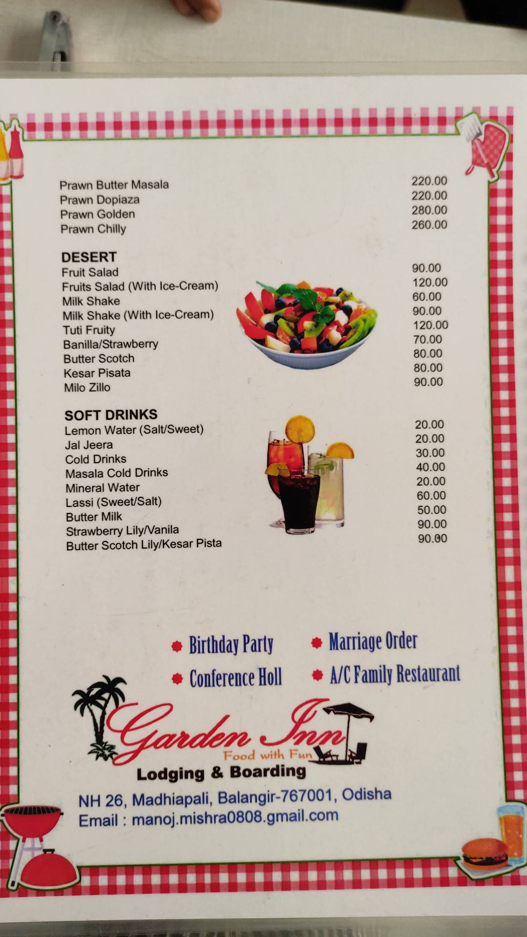 Hotel Garden Inn menu