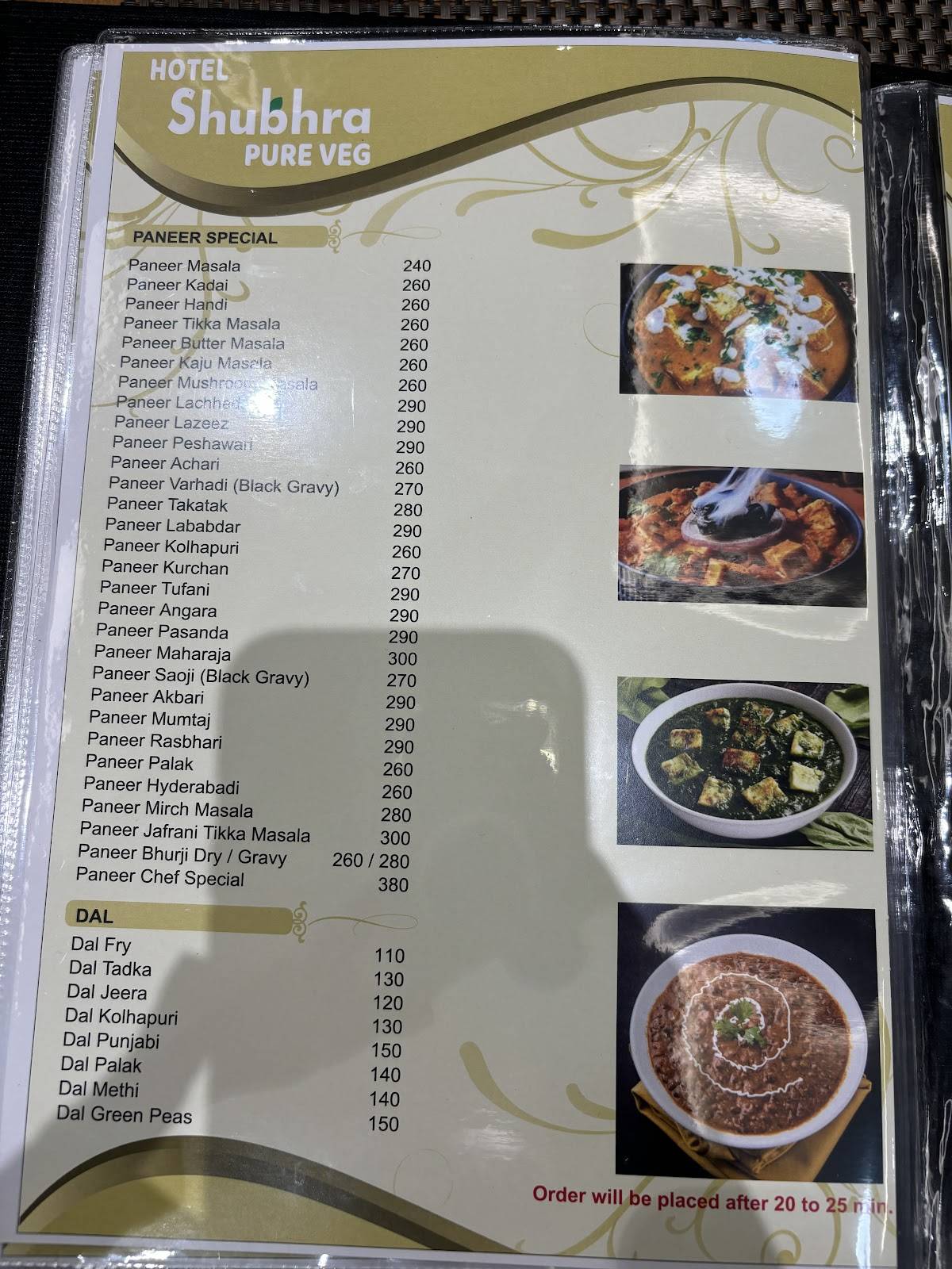 Hotel Shubhra Pure Veg menu