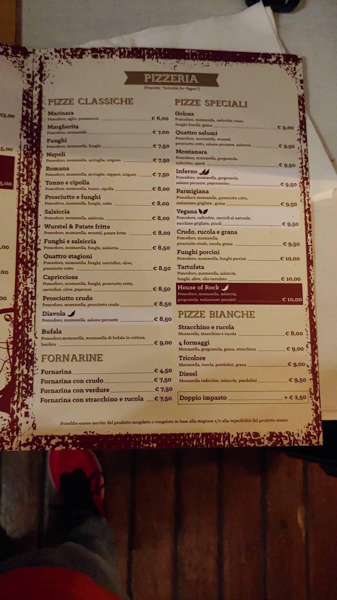 Menu di House of Rock 