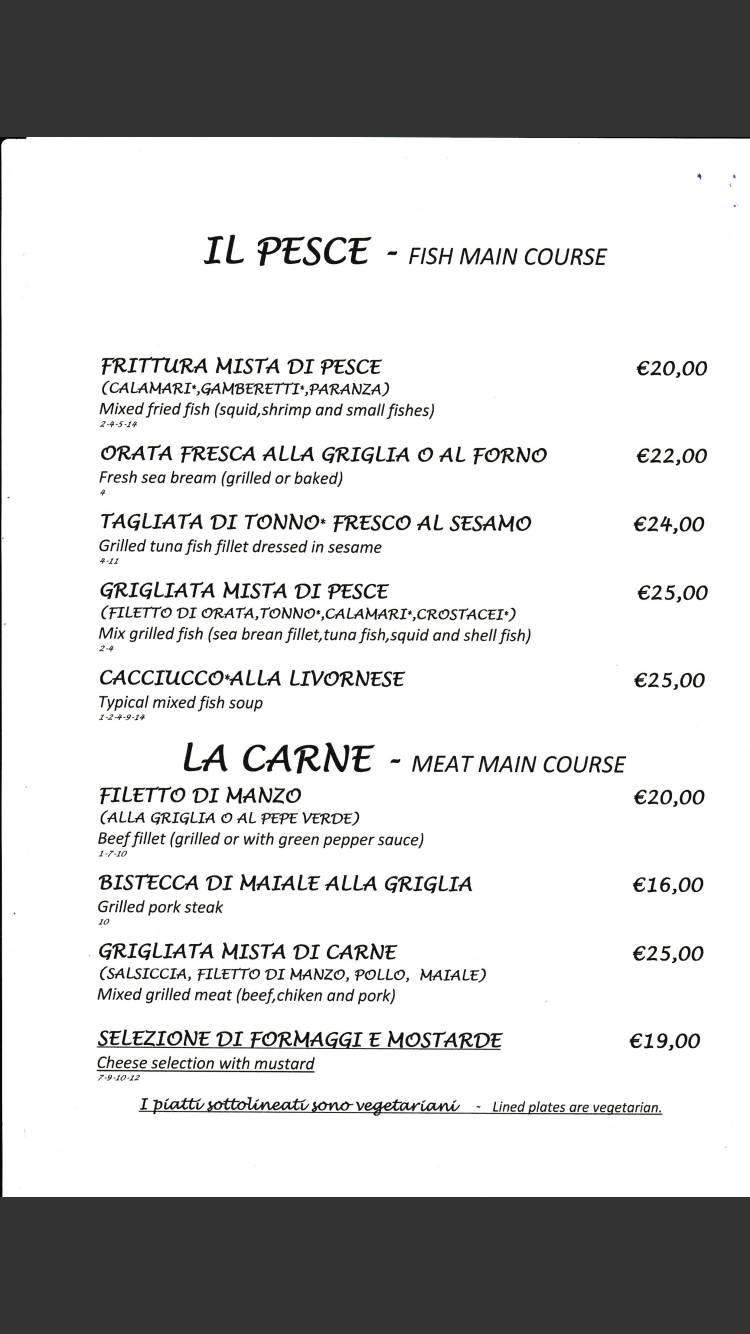 Menu di Il peccato 