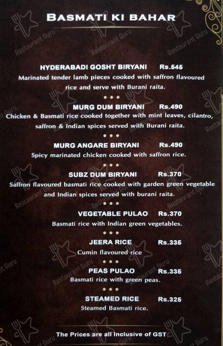 Imperial Grill menu