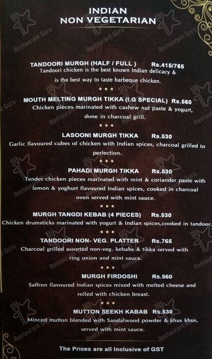 Imperial Grill menu
