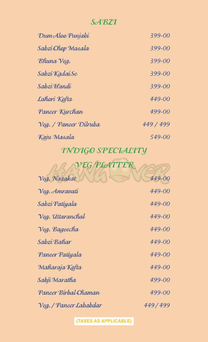 Indigo Restaurant Kalyan menu
