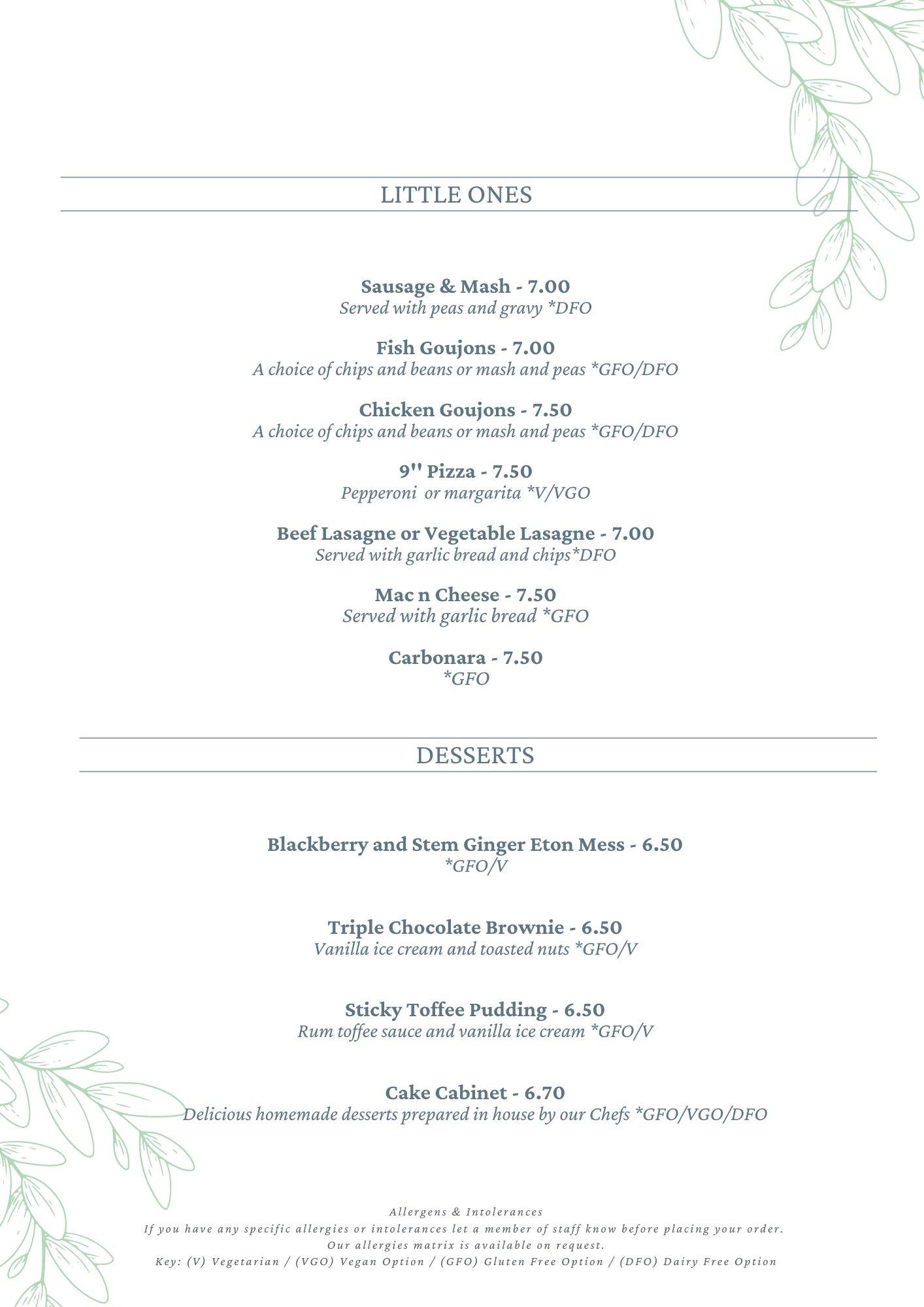 Menu at Inn For All Seasons restaurant, Redruth