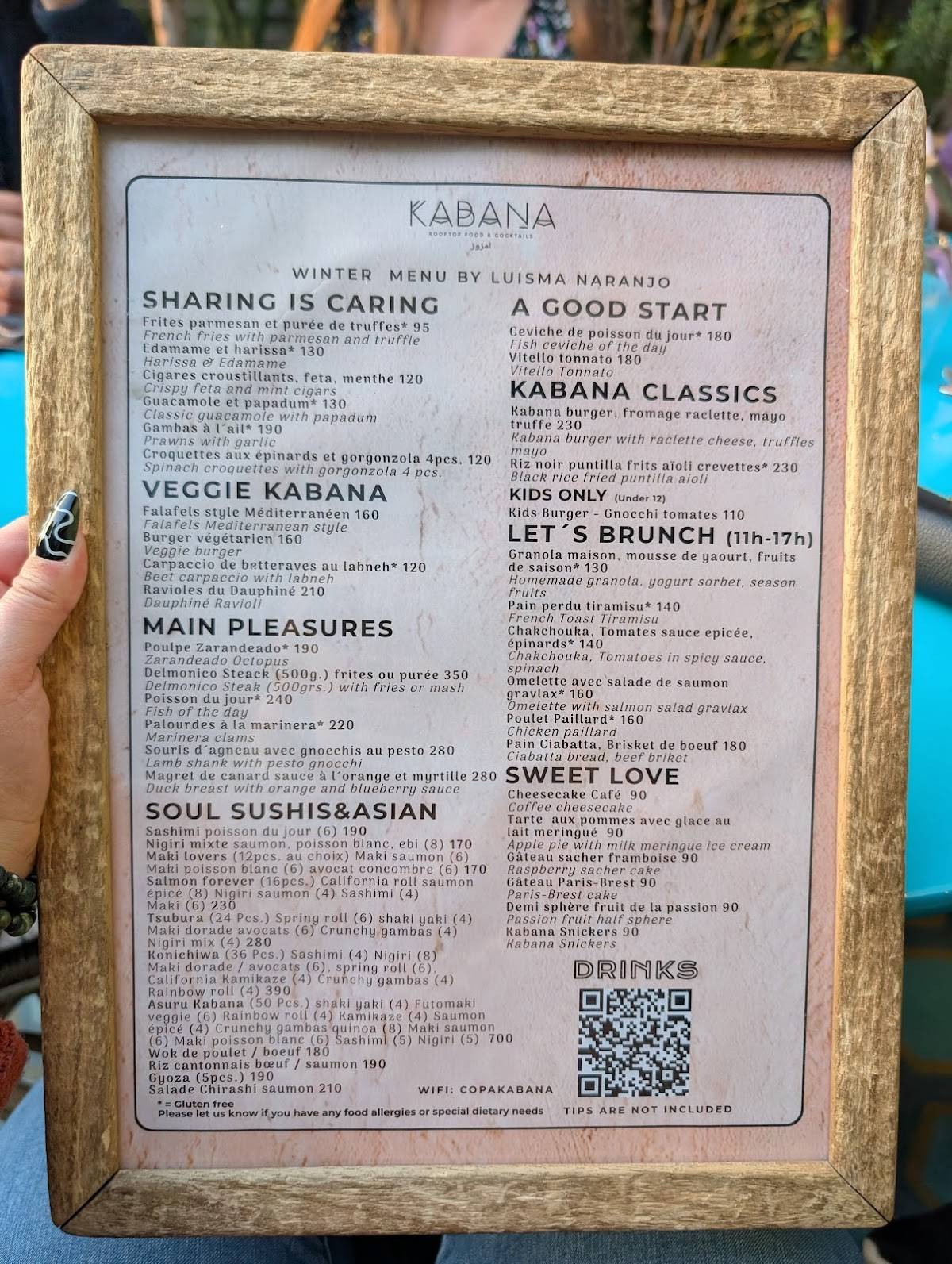 Menu de KABANA ROOFTOP FOOD & COCKTAILS