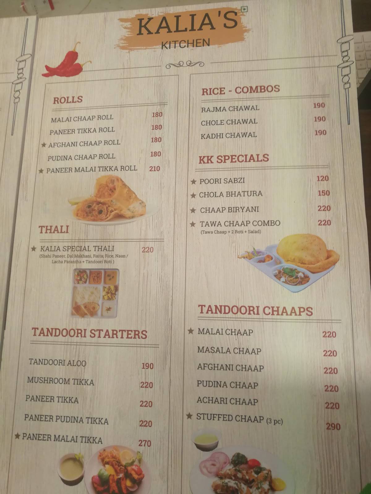 Kalia’s Kitchen menu
