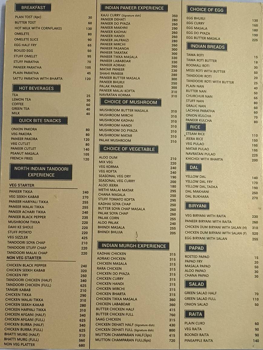 Khushbu Restaurant menu