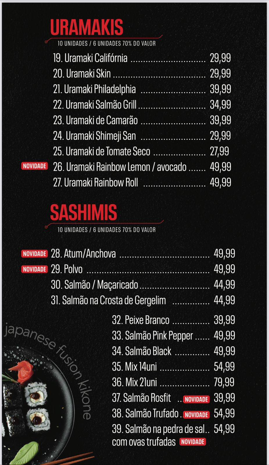 Kikone Fusion Comida Japonesa Rio Verde Sushi Rio Verde cardápio