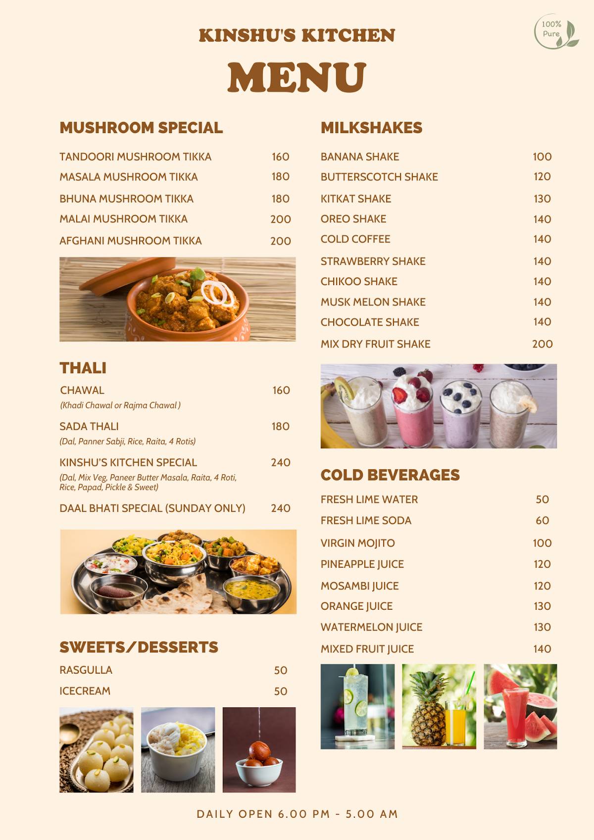 Kinshu's Kitchen Café & Restaurant menu