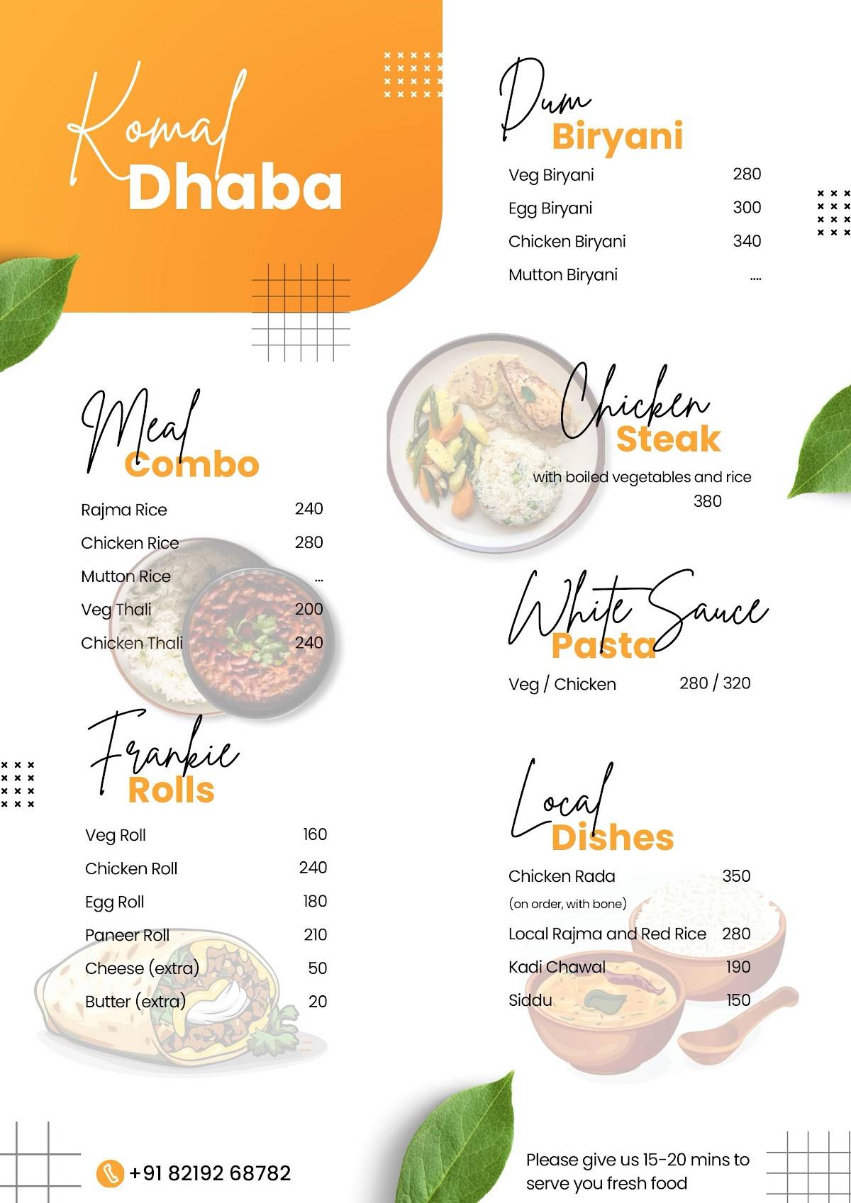 Komal dhaba menu