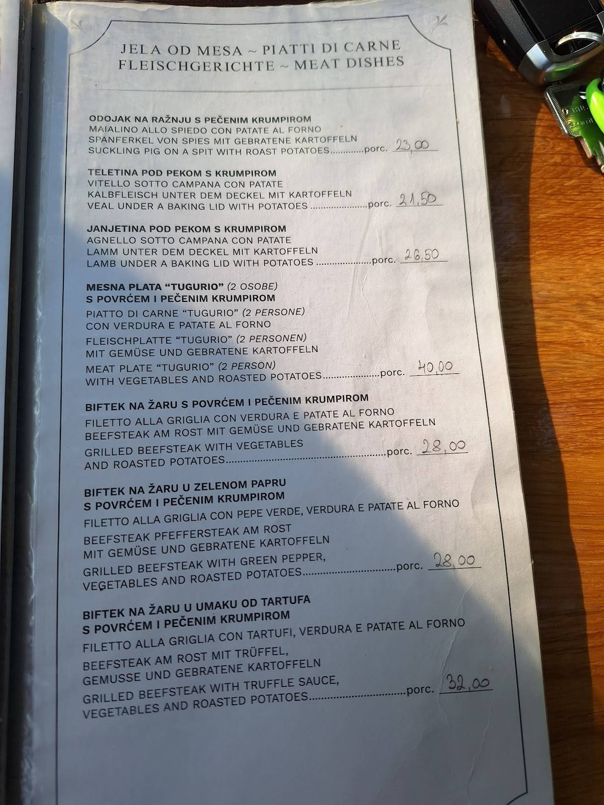 Menu di Konoba Tugurio 