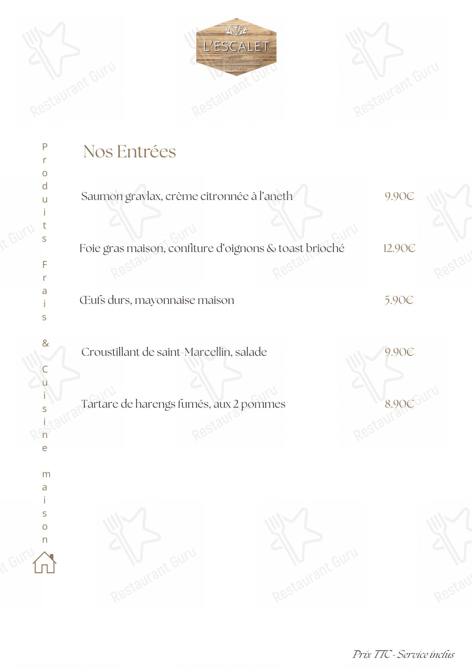 Menu pour Restaurant L'ESCALET restaurant