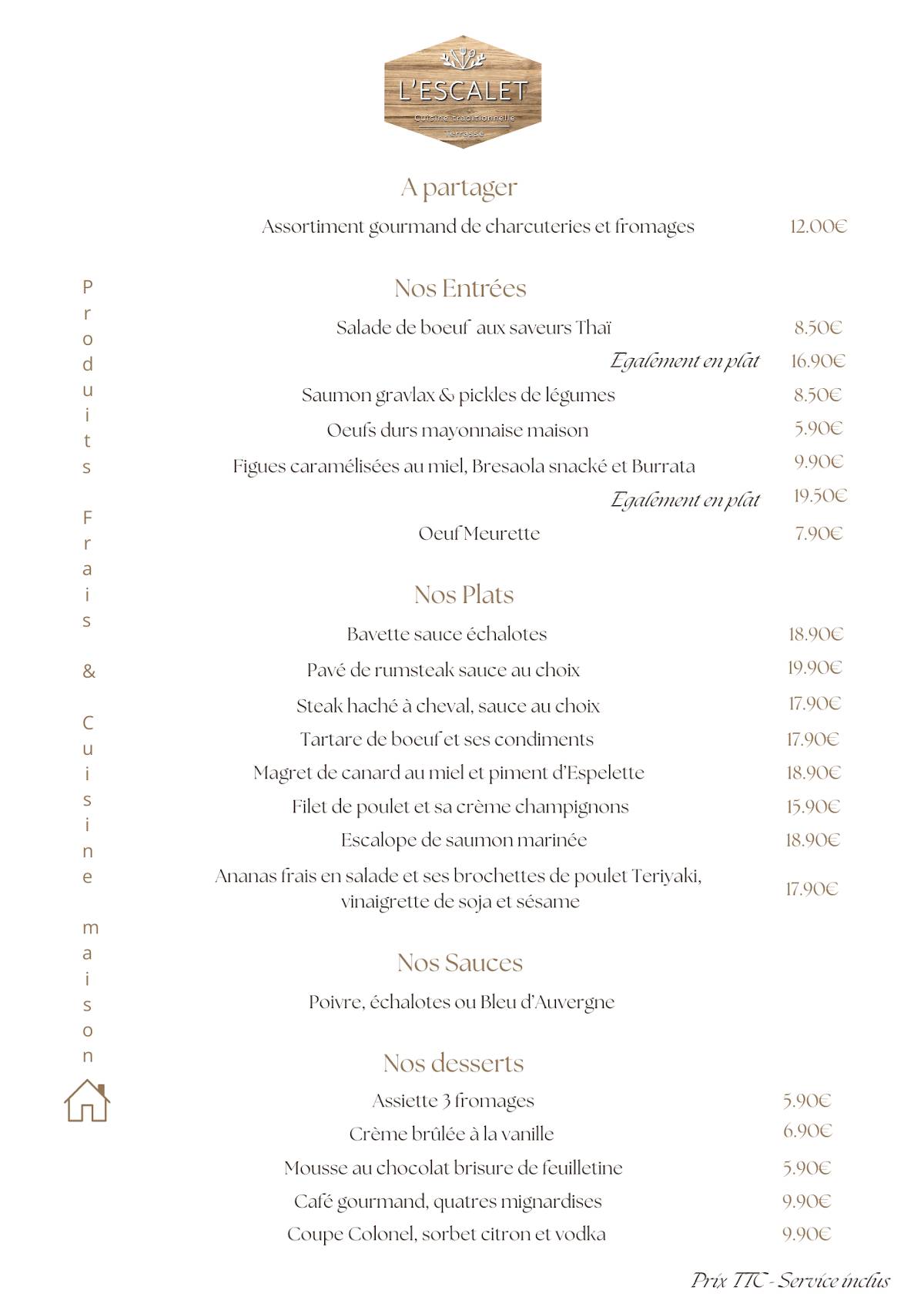 Menu de Restaurant L'ESCALET