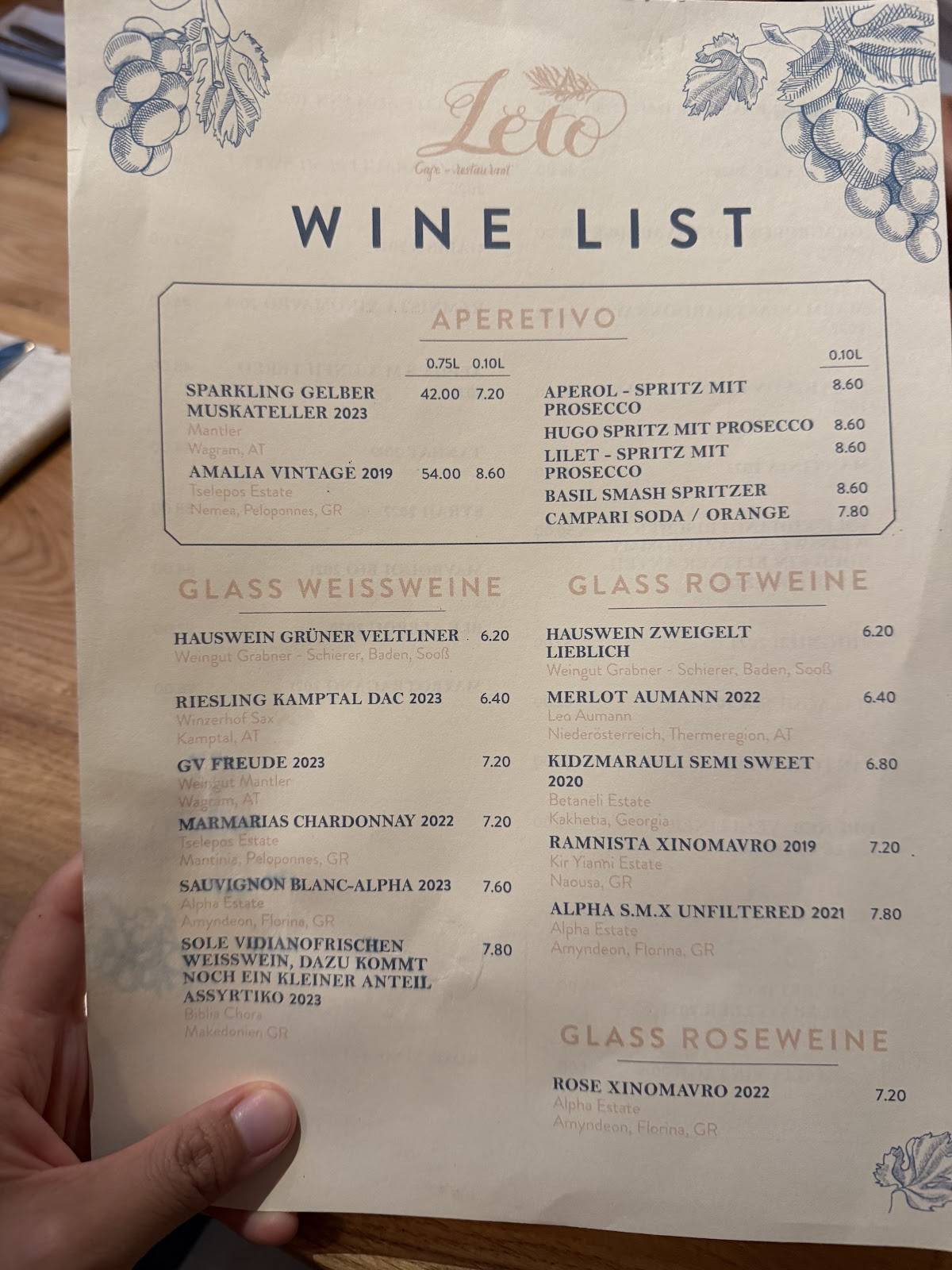 Menu de LETO Restaurant