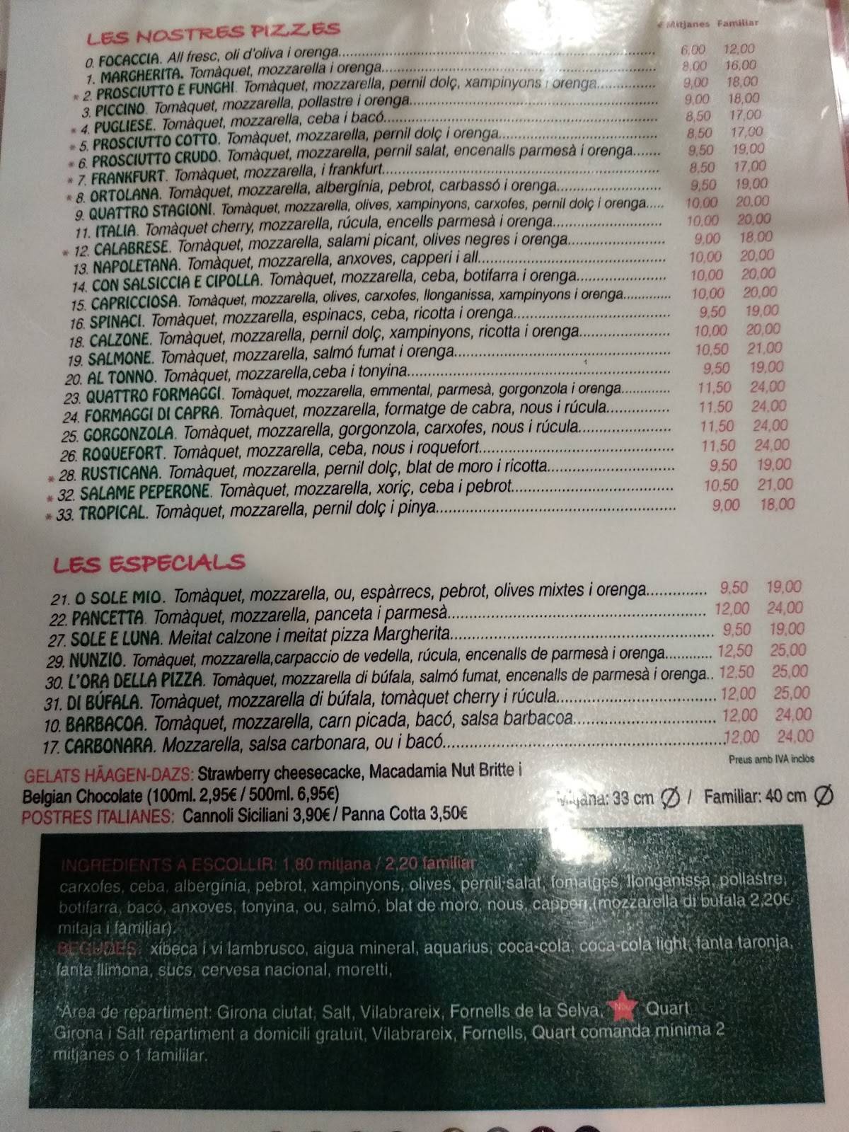 Menu At Restaurant L Ora Della Pizza Girona Carrer Barcelona Menu At Restaurant L Ora Della Pizza Girona Carrer Barcelona