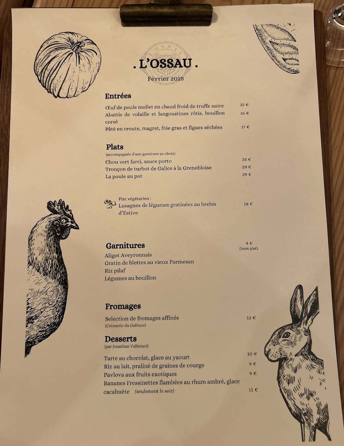 Menu de L'Ossau Restaurant