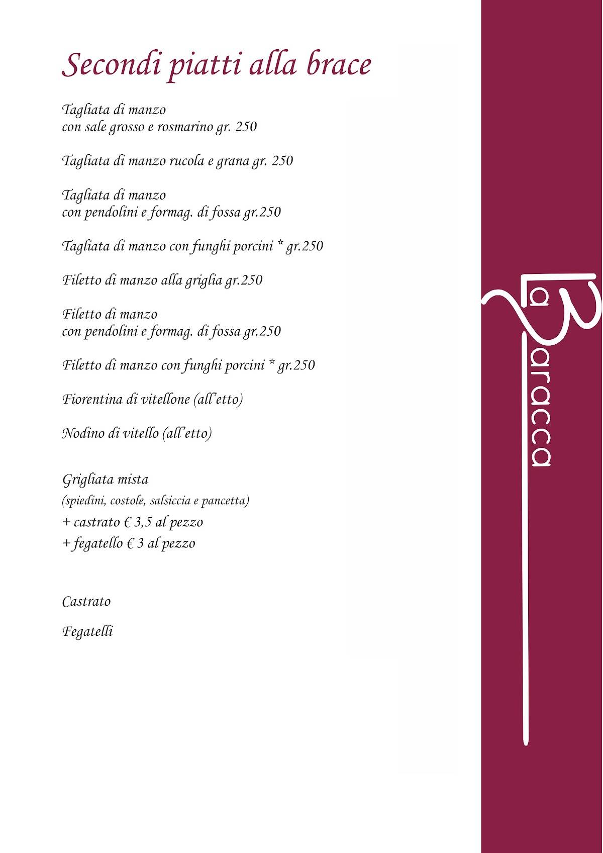 Menu di La Baracca Rimini 