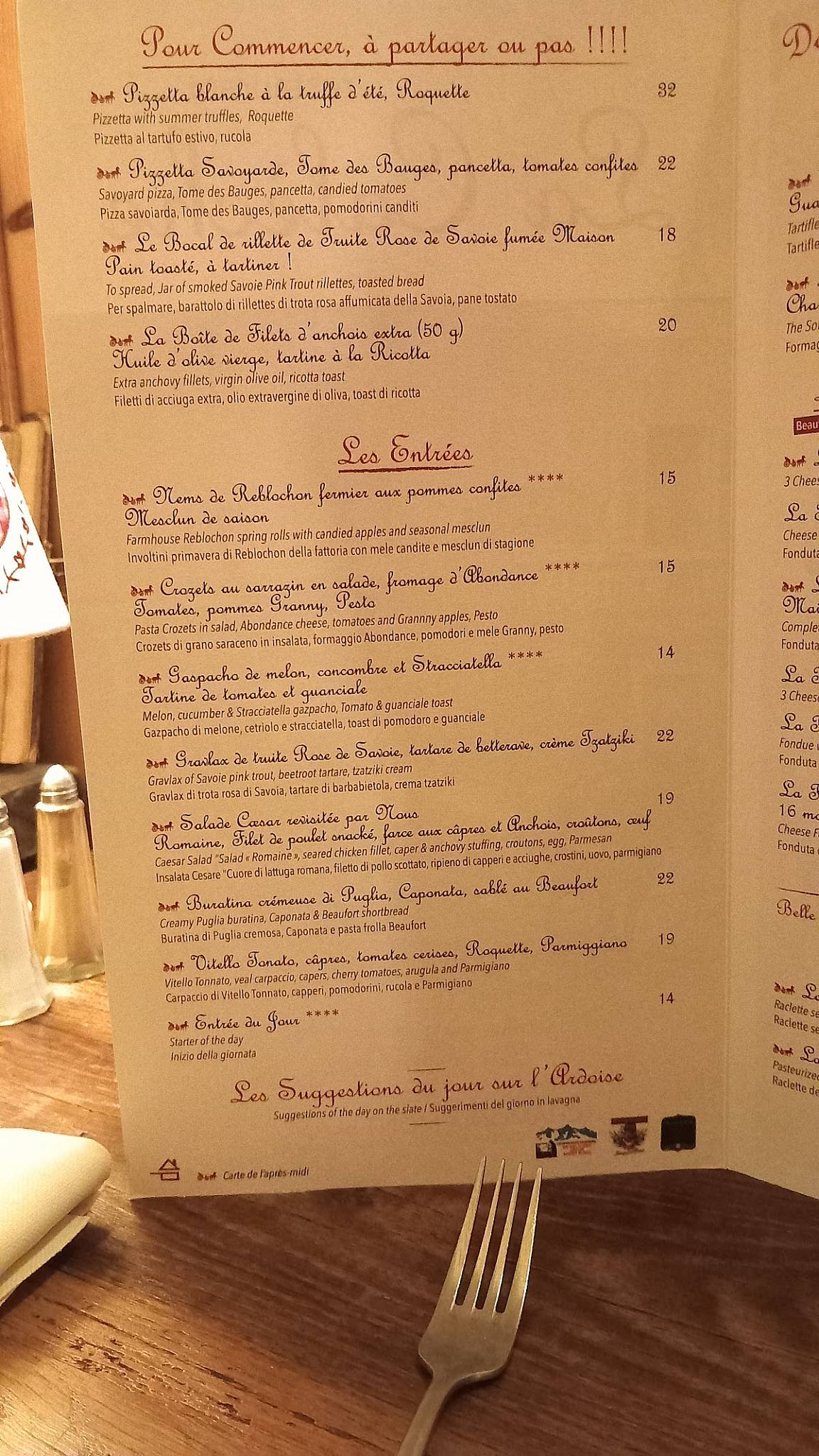 Menu de La Calèche