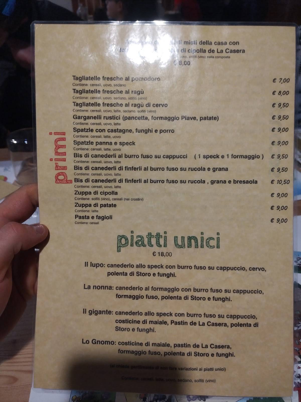 Menu di La Casera 