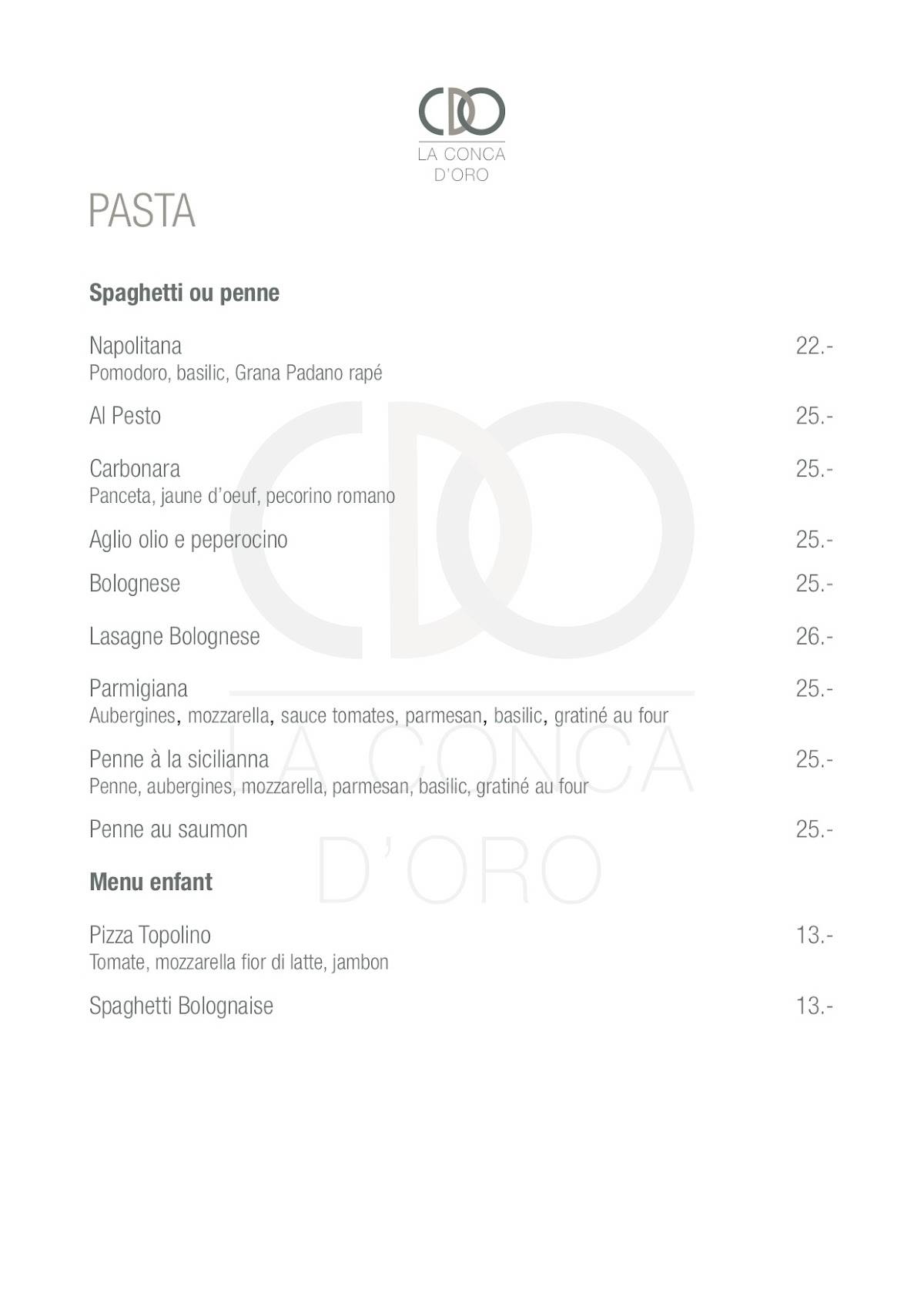 Menu di La Conca d'Oro 