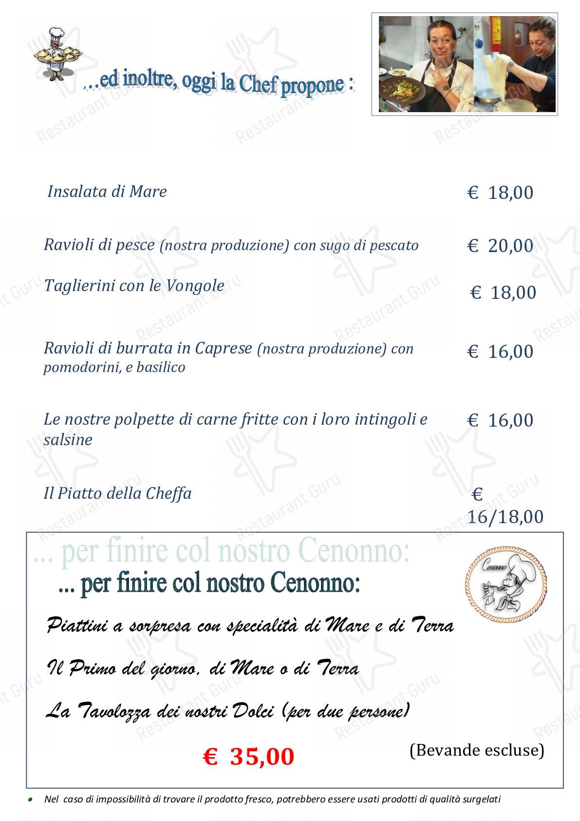 Menu di La Cucina di Nonno Cuoco - pasti e bevande