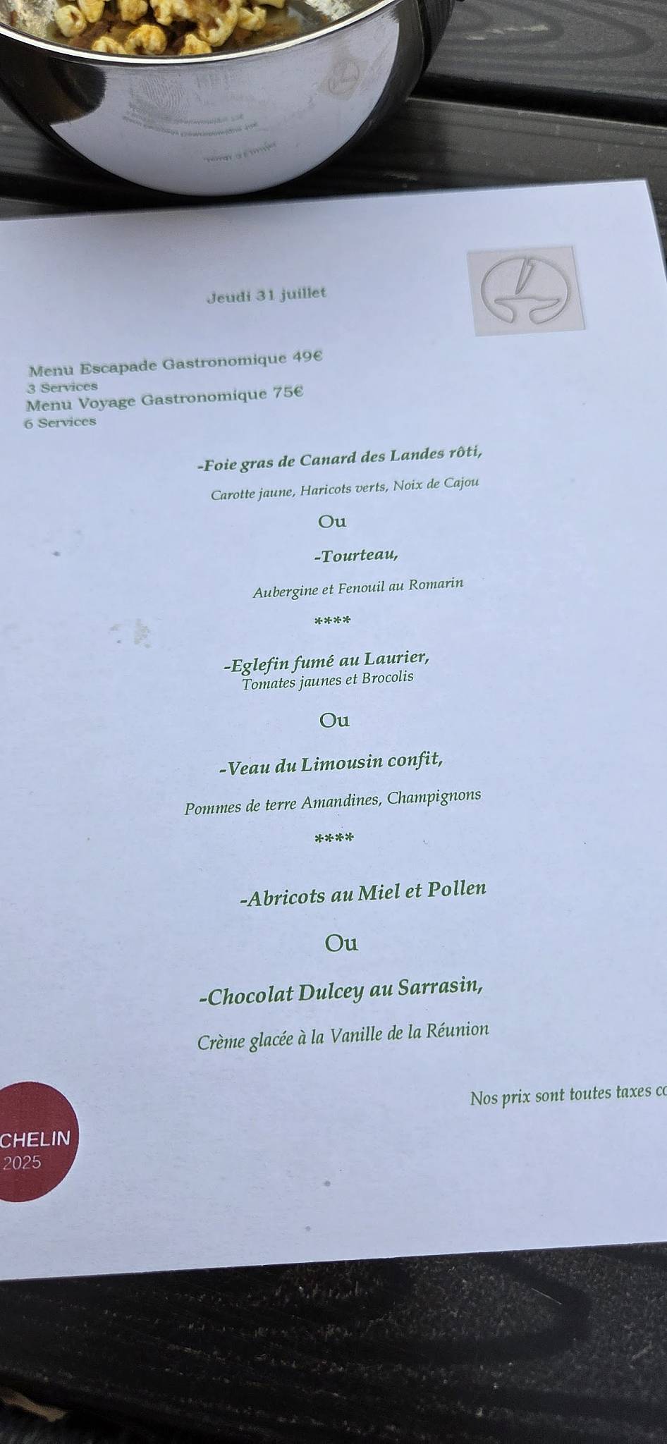 Menu de La Forge Le Subdray
