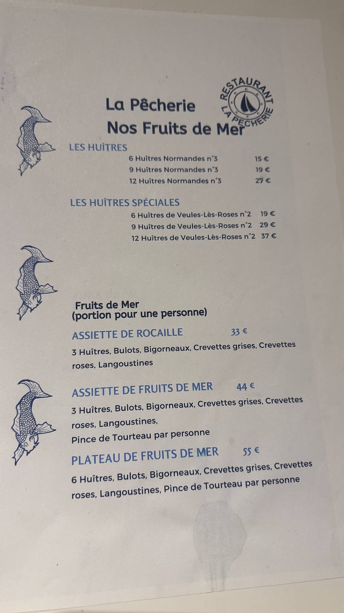 Menu de La Pêcherie Rouen