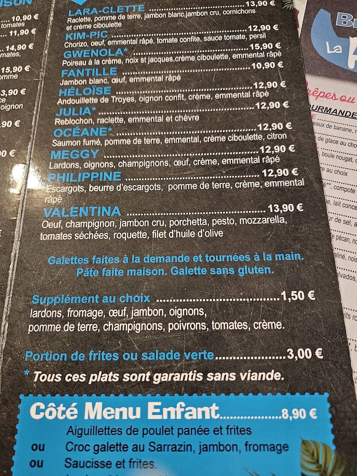 Menu de La Pirogue Bleue