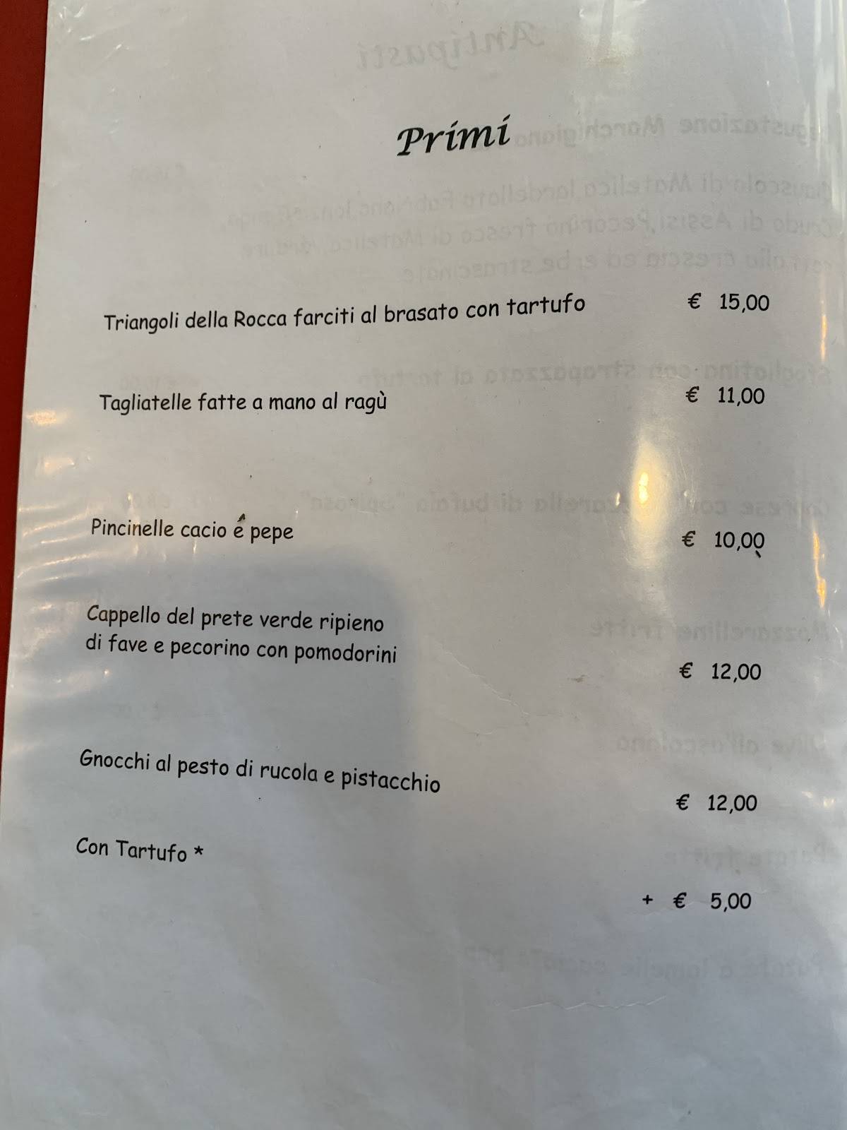 Menu di La Rocca Ristorante Pizzeria 