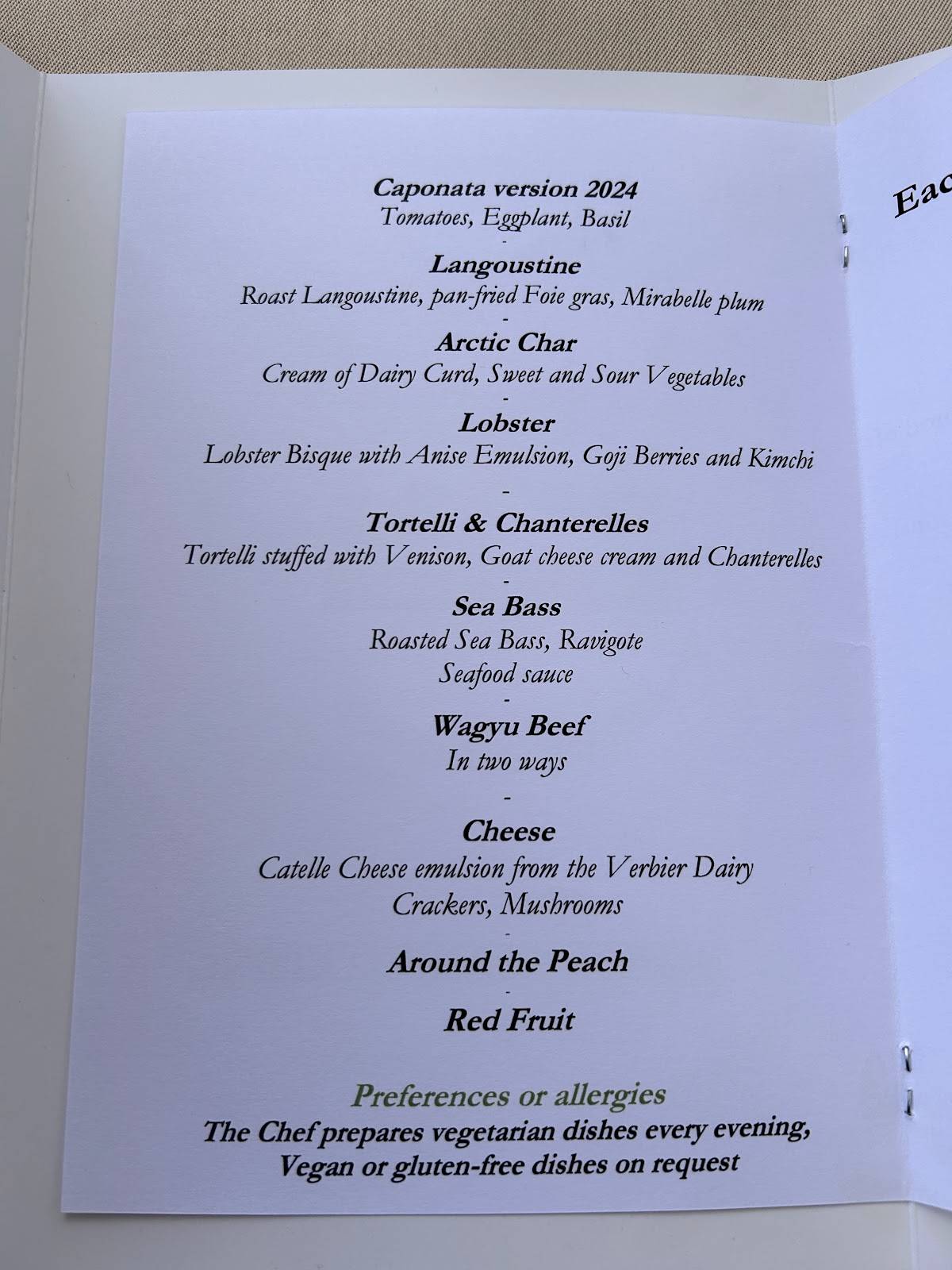 Menu di Restaurant La Table d'Adrien 