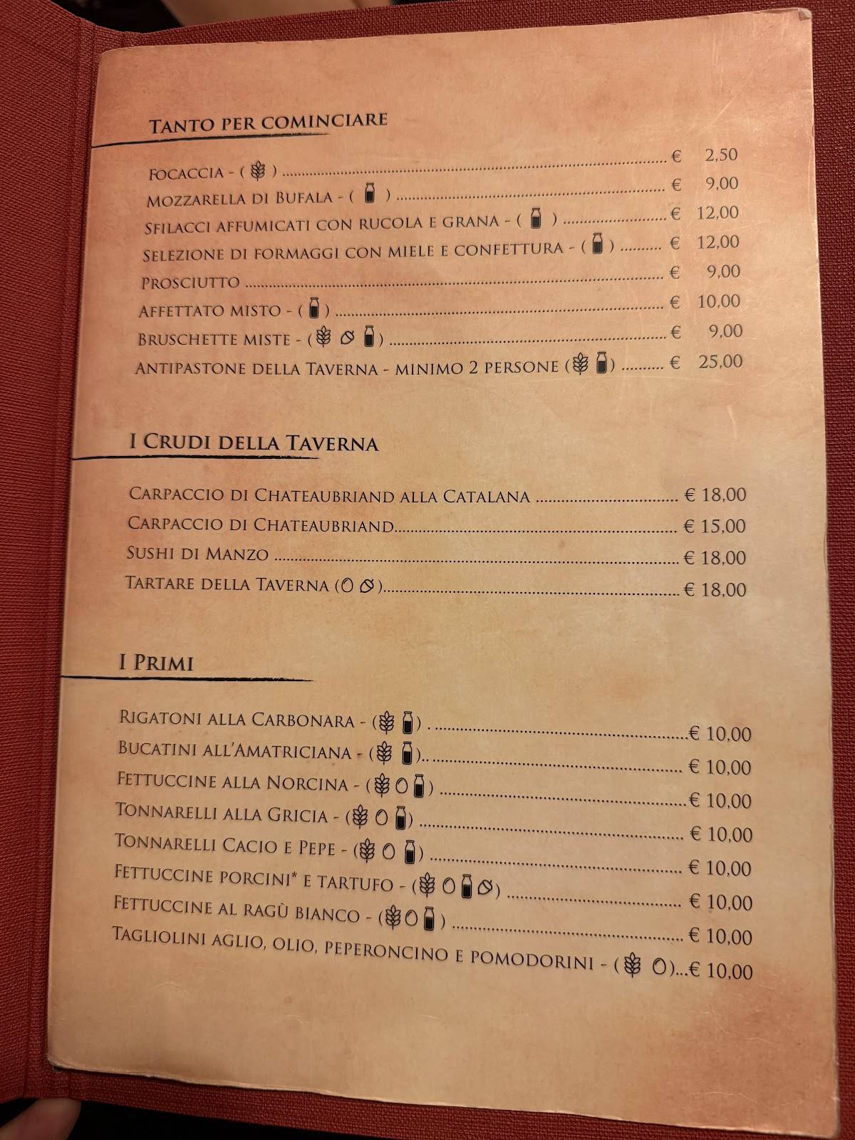 Menu di La Taverna Del Vicolo Roma 