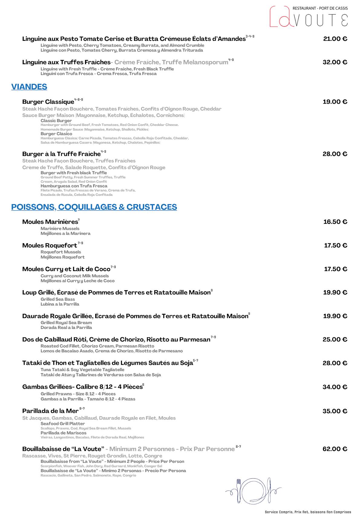 Menu de La Voûte - Restaurant Cassis