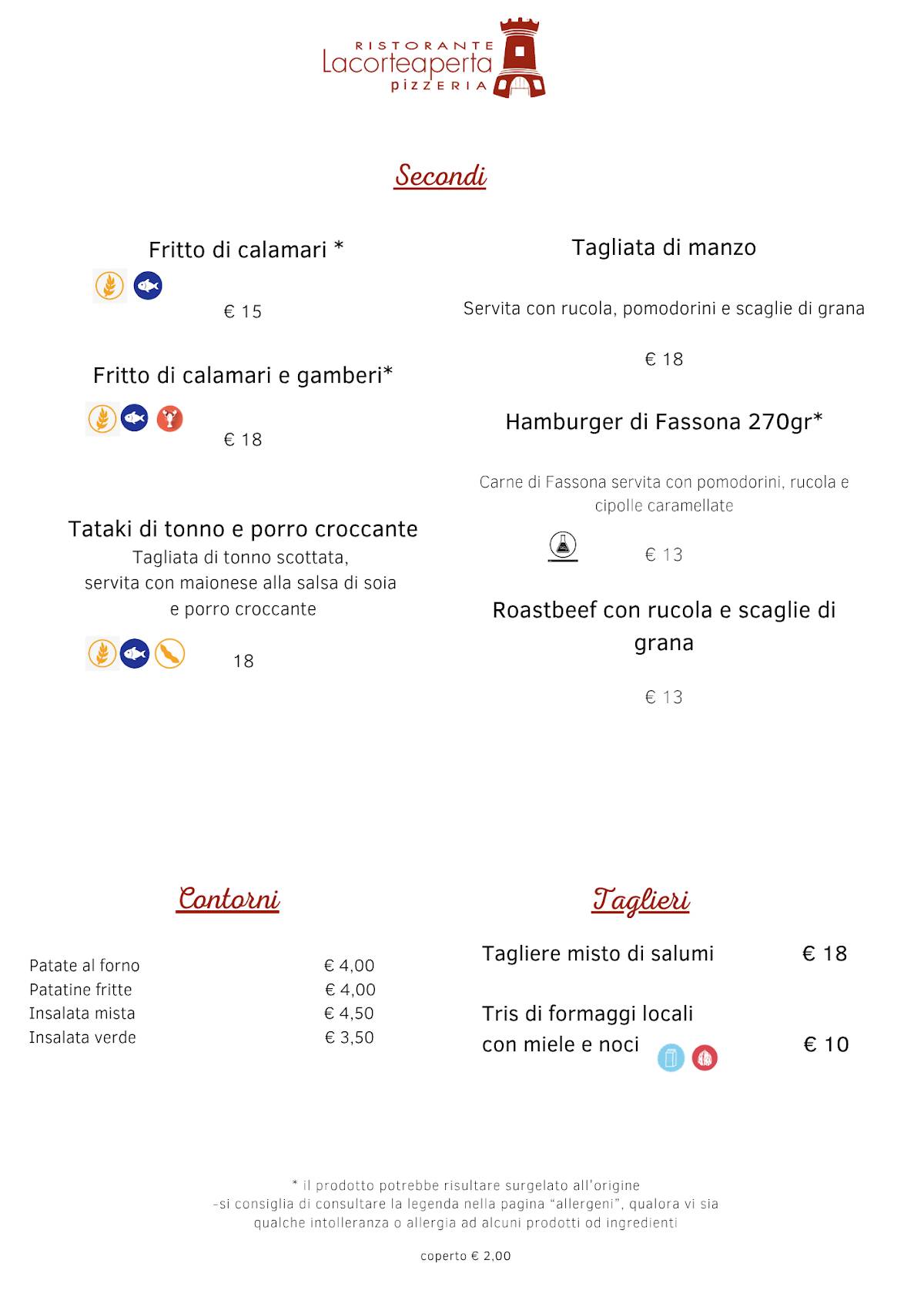 Menu di Lacorteaperta Ristorante Pizzeria 