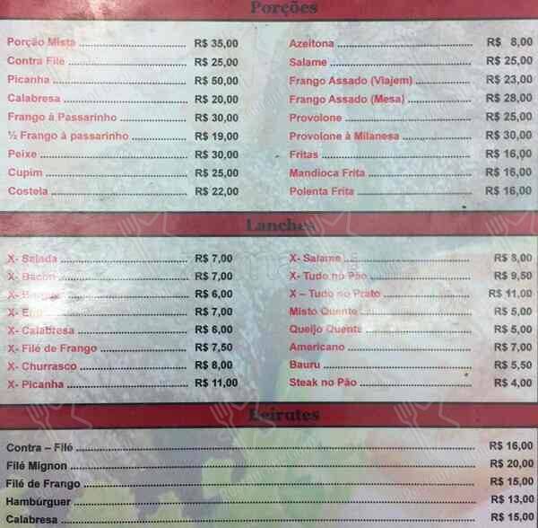 Lanchonete Universitária Grill cardápio