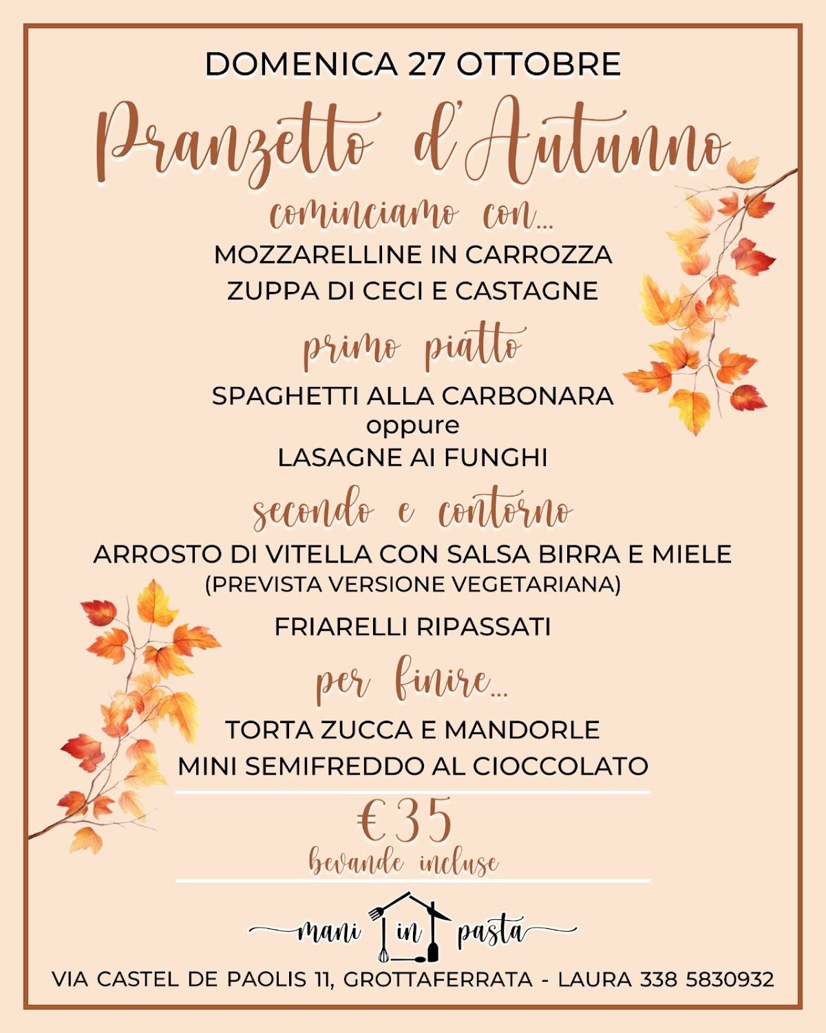 Menu di Home Restaurant Laura Mani In Pasta 